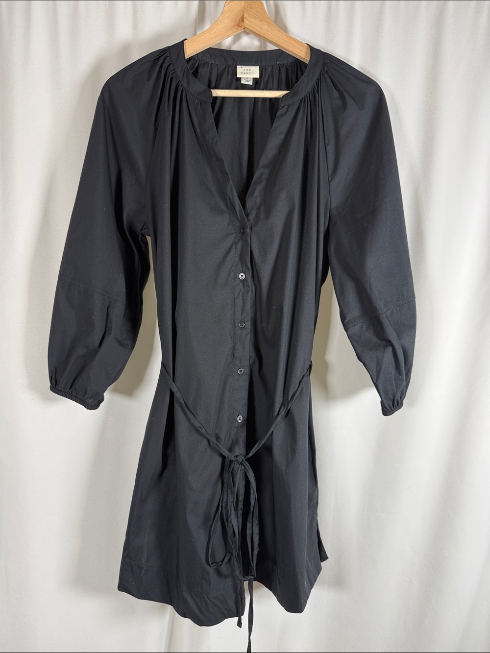 a new day Black Button-Front Tie-Waist Tunic Dress